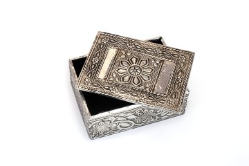 Silver jewelry box for a gift on a white background in various angles