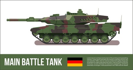 Battle german tank modern in forest camouflage