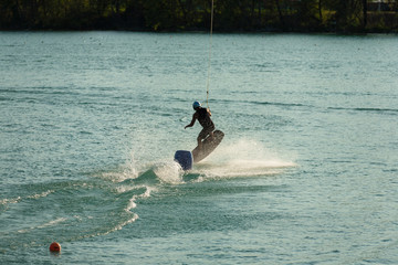Waterskiing in lake of Italy