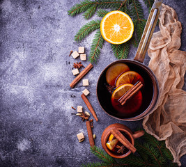 Mulled wine, winter hot drink