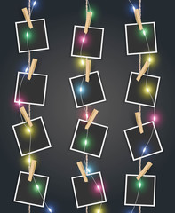 Photo frames with colorful Christmas fairy lights decoration Vector