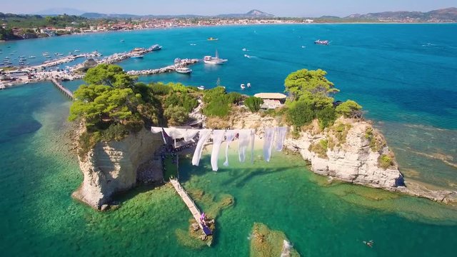 4K (UHD)  Aerial view of Cameo Island in Zakynthos (Zante) island, in Greece