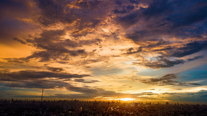 Evening cloudscape in city, Colorful sunset