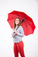 Beautiful woman with red umbrella