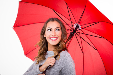 Beautiful woman with red umbrella