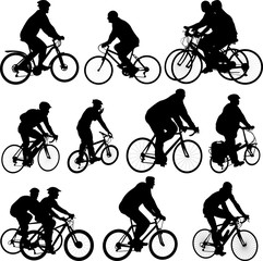 Bicyclists silhouettes collection - vector - obrazy, fototapety, plakaty