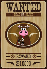 Cute Cartoon Wild West Cow Cowboy Wanted Poster