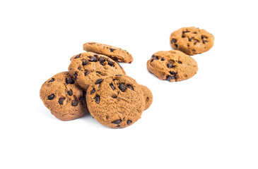 Chocolate chip cookies on isolated white background