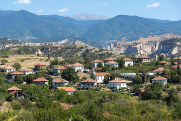 Fototapeta na wymiar Panoramic view of Lozenitsa Village and Vine plantations near Melnik town, Blagoevgrad region, Bulgaria
