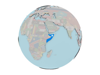 Somalia with flag on globe