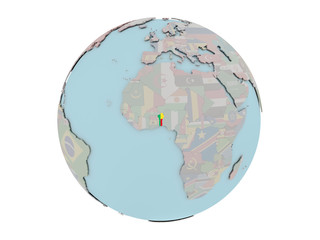 Benin with flag on globe