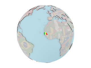 Senegal with flag on globe