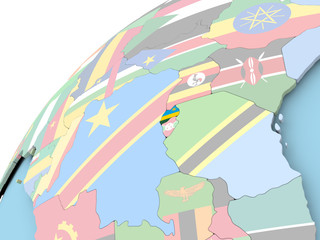 Rwanda on globe with flag