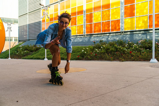 Expressive girl roller skating