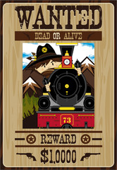 Cartoon Wild West Cowboy and Train Wanted Poster