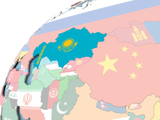 Kazakhstan on globe with flag