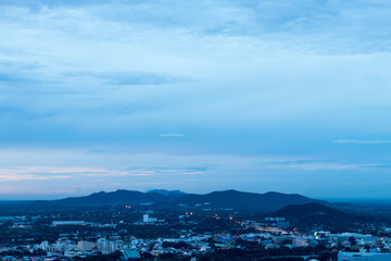 Mountains with early dawn building.