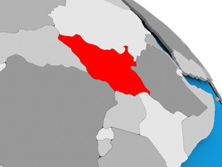 South Sudan in red on map