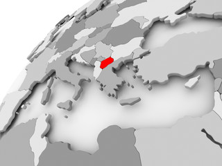 Macedonia on grey political globe