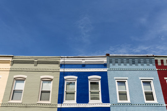 Row houses in Washington D.C. on a summer day.