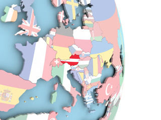 Austria with flag on globe