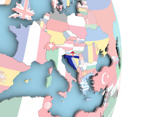 Croatia with flag on globe