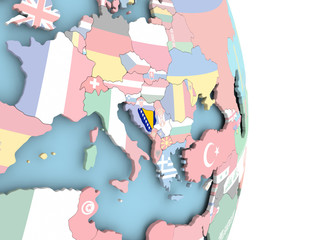 Bosnia with flag on globe
