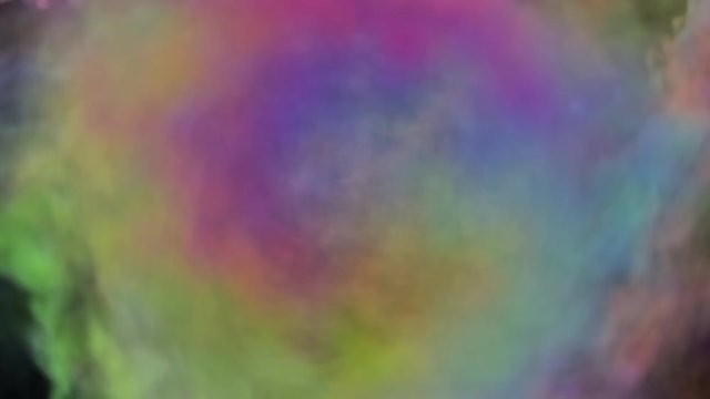 Animated streams of red, green, blue (RGB) gas exposed to vortex force mixing with each other. Top view. Black background, mask included.