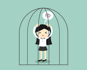 Business concept, Stressed business woman in the jail. Vector illustration.