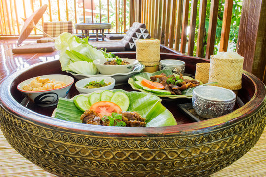 Thai traditional Khantoke dinner. Lanna style.