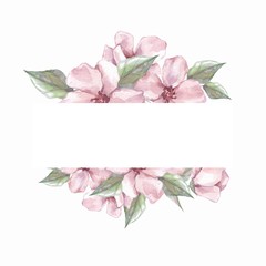 Watercolor floral frame. Element for design. Watercolor background with pink flowers