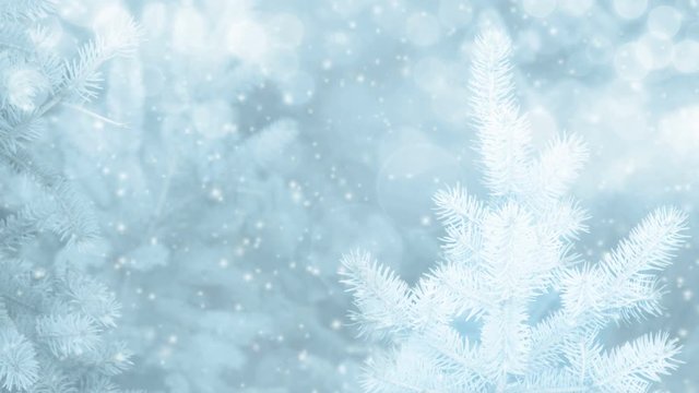 Winter Christmas tree background with falling snow - loop, 4K
