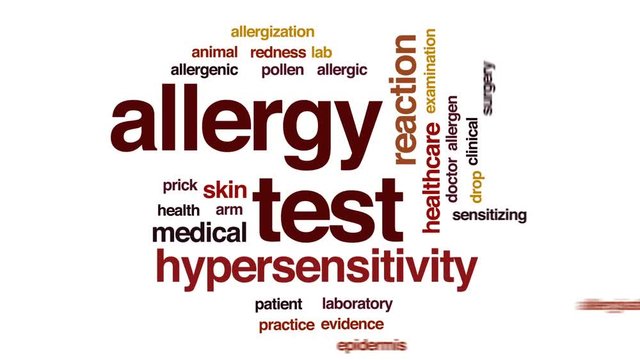 Allergy test animated word cloud, text design animation.