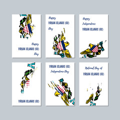 Virgin Islands (US) Patriotic Cards for National Day. Expressive Brush Stroke in National Flag Colors on white card background. Virgin Islands (US) Patriotic Vector Greeting Card.