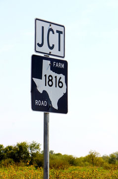Junction Texas Road Sign Farm Road in Black and White
