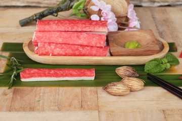 Crab stick with wasabi sauce is delicious