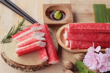 Crab stick with wasabi sauce is delicious