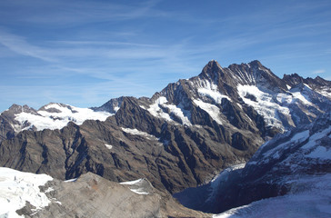 Fototapeta na wymiar scenic landscape of Jungfrau mountain range, landmark in Switzerland