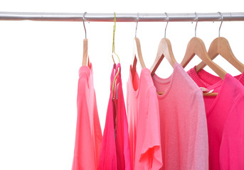 row of pink shirt on a hanger –on white background - 172912770