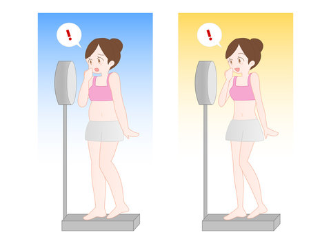 ダイエット 体重計に乗る女性のベクターイラスト Stock Vector Adobe Stock