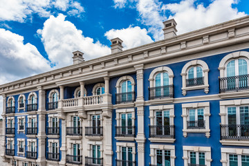 Blue colored luxury apartment building