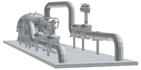 Industrial equipment pump. Wire-frame. EPS10 format. Vector rendering of 3d.