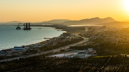 Fototapeta premium Colorful sunset over the sea bay