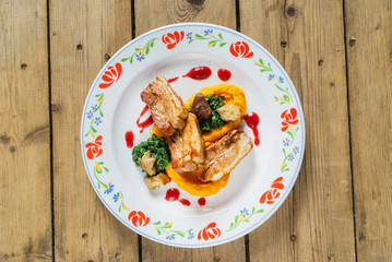 grilled ribs with pumpkin puree