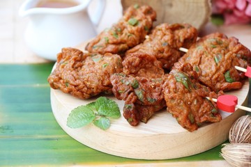 Fried fish cake with sauce is delicious