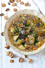 Mushroom soup with buckwheat flakes