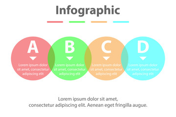 Four topics simple Colorful translucent circle in sequence timeline for presentation cover poster vector design infographic illustration concept