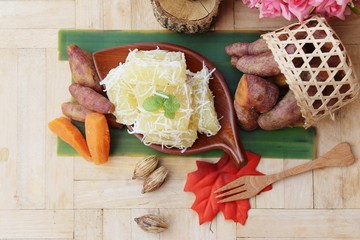 Sweet potato crushed with coconut , Thai dessert