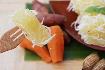 Sweet potato crushed with coconut , Thai dessert