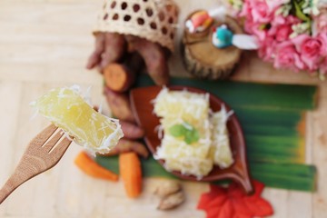 Sweet potato crushed with coconut , Thai dessert